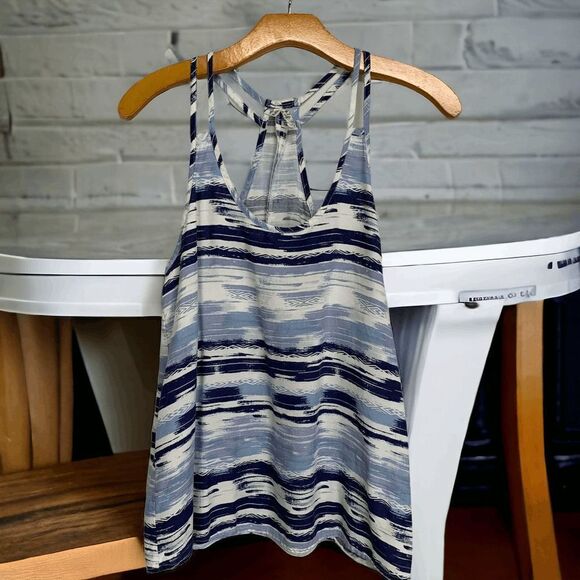 Mudd Junior's size Medium Blue white gray tribal stripe Racerback Granola Top - Picture 1 of 13